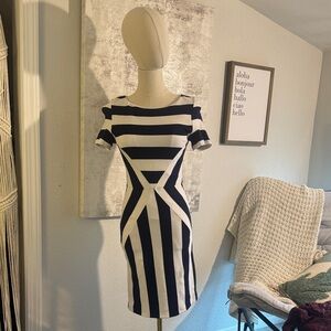 Esley Navy blue and White Striped Fit-and-Flare Mini Dress